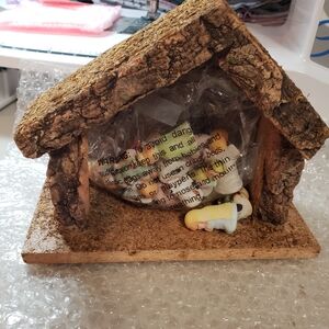 Rustic Bark Decorative Nativity Stable with Small Figurines